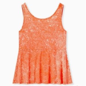 Torrid Tank Top Coral Ribbed Peplum- Ribbed Mineral Wash Size 3 NWOT